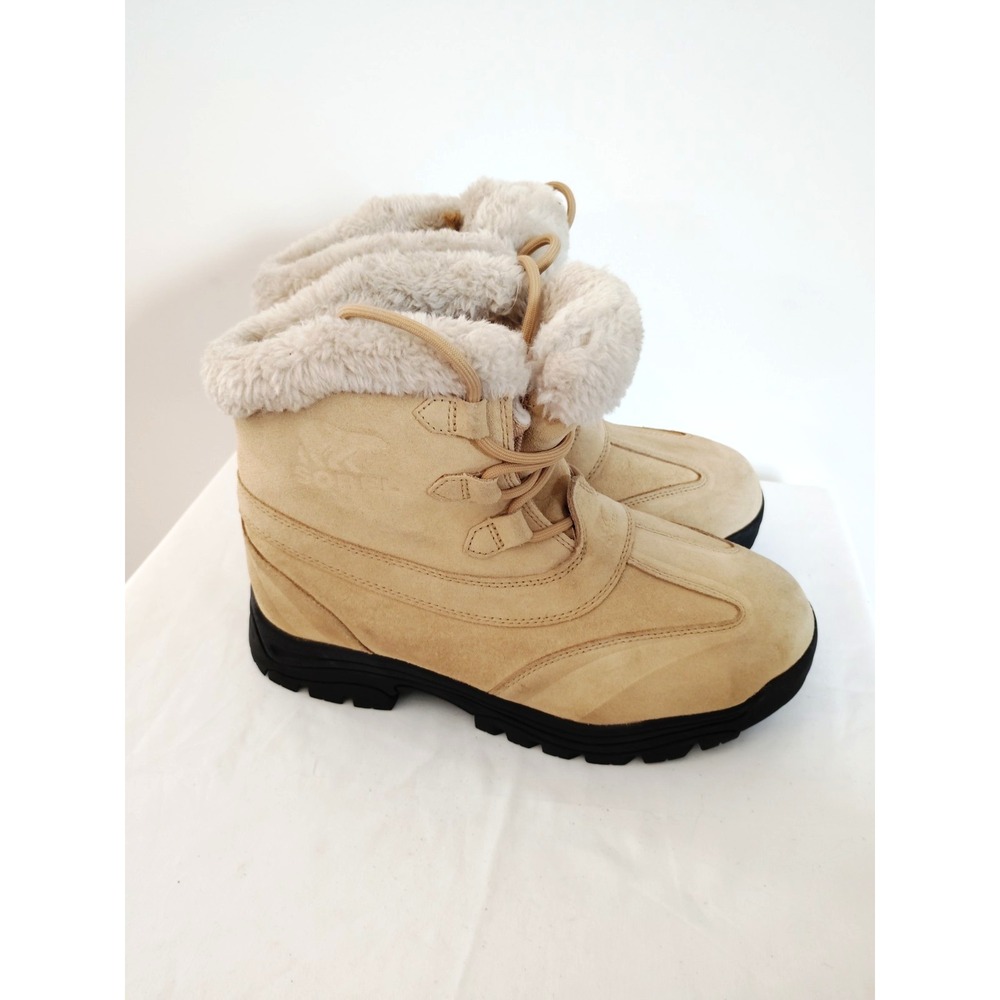 Sorel Tivoli II Women 10 Tan Suede Faux Fur Lace‑Up Western Winter Snow Boots**